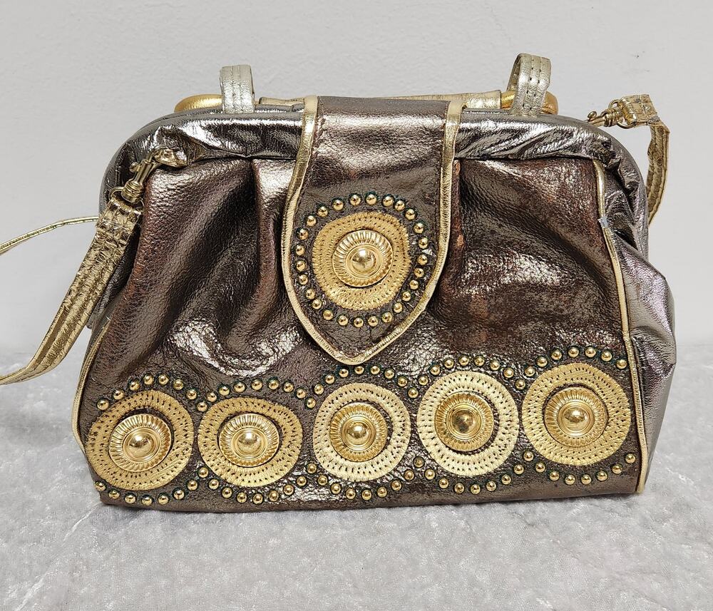 Vintage Sharif Handbags Metallic Leather w Stud Crossbody Bag